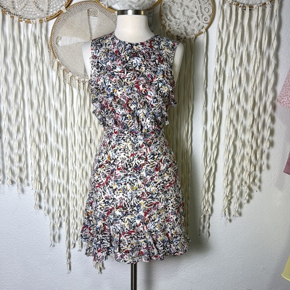 Saloni Silk Floral Ruffle Mini Dress Size US2 - Picture 1 of 10